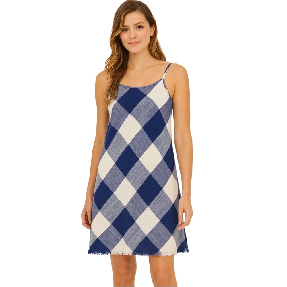 Natural Reflections Blue & White Gingham Spaghetti Strap Picnic Dress, size M - Picture 2 of 11